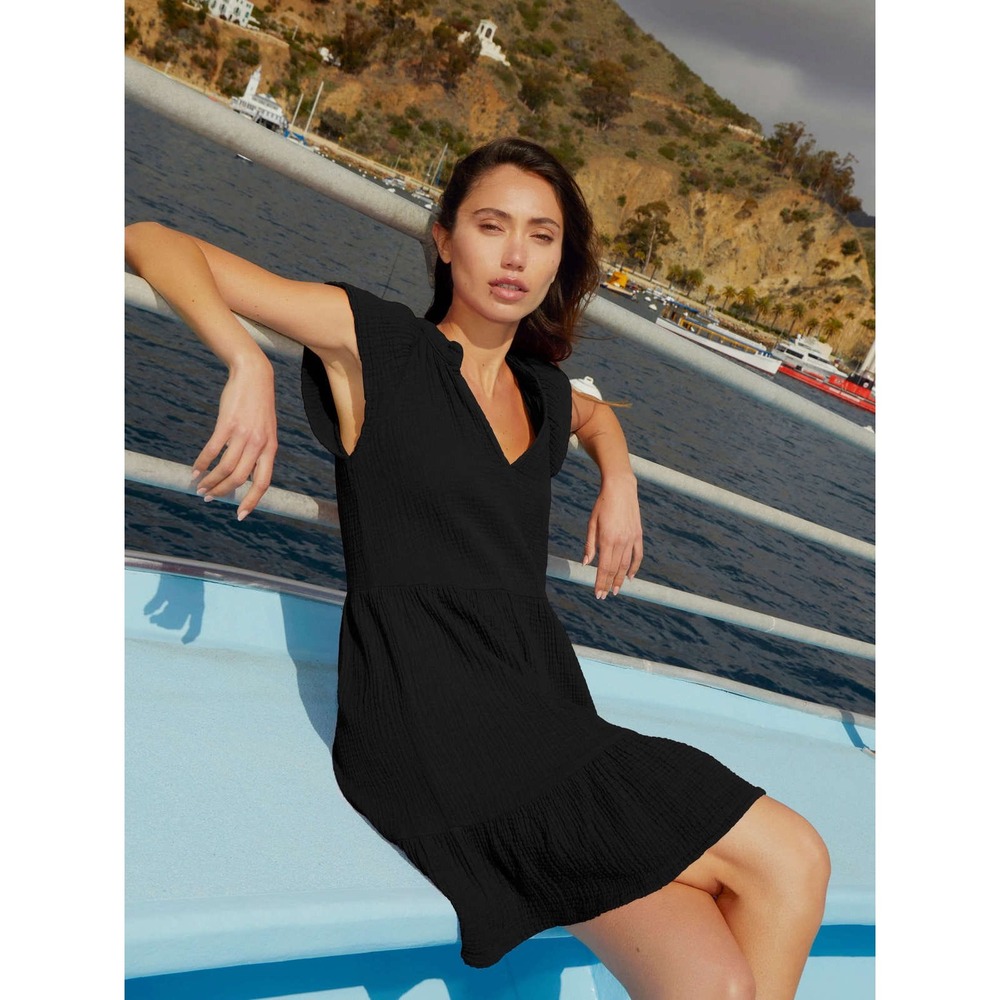 Nation LTD Padma Ruffle Mini Dress Black Sz XS Cotton Gauze‎ V-Neck Tiered Mini